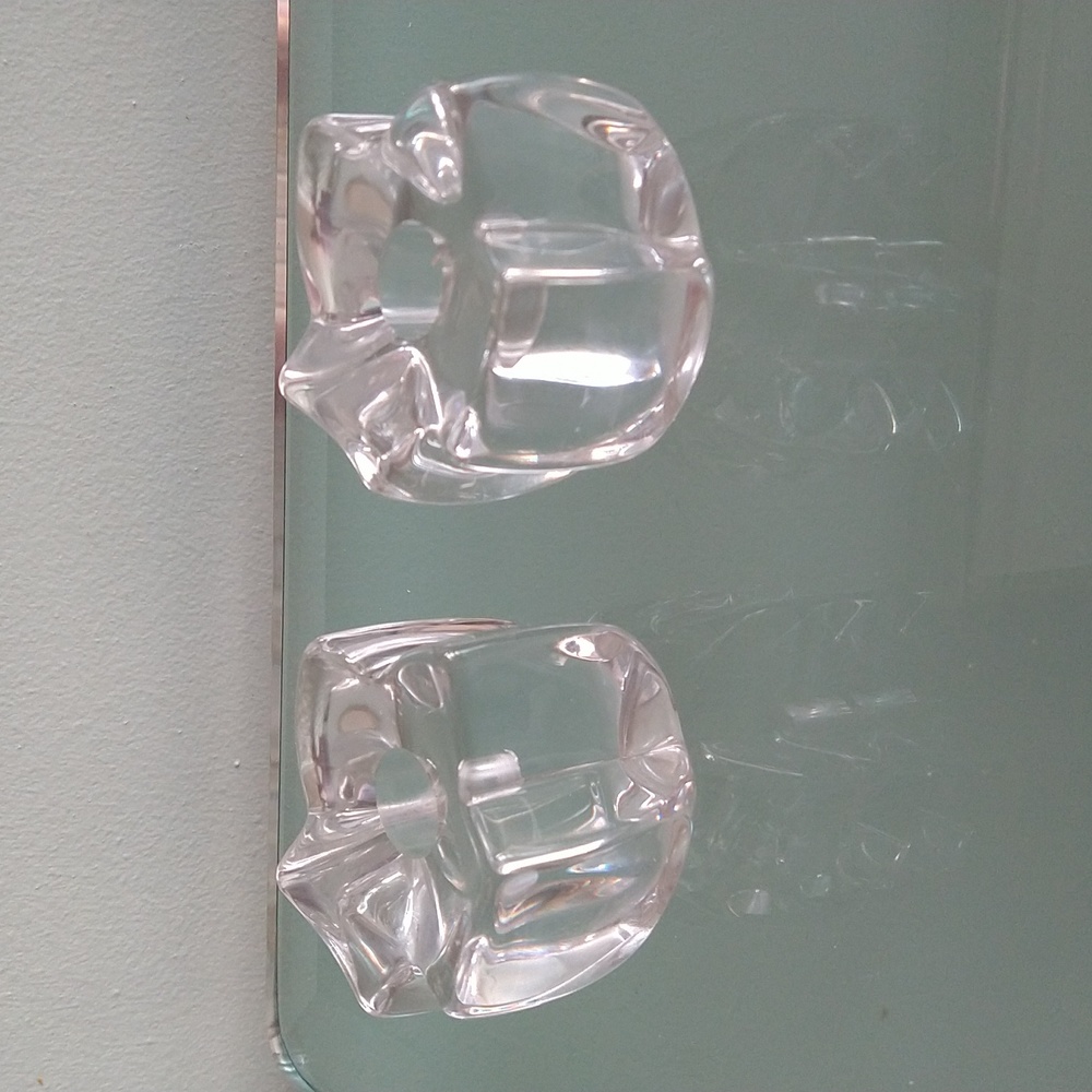 DAUM Crystal Candle Holders France SIGNED 3" BY 2" - Cristal - MCM Vintage